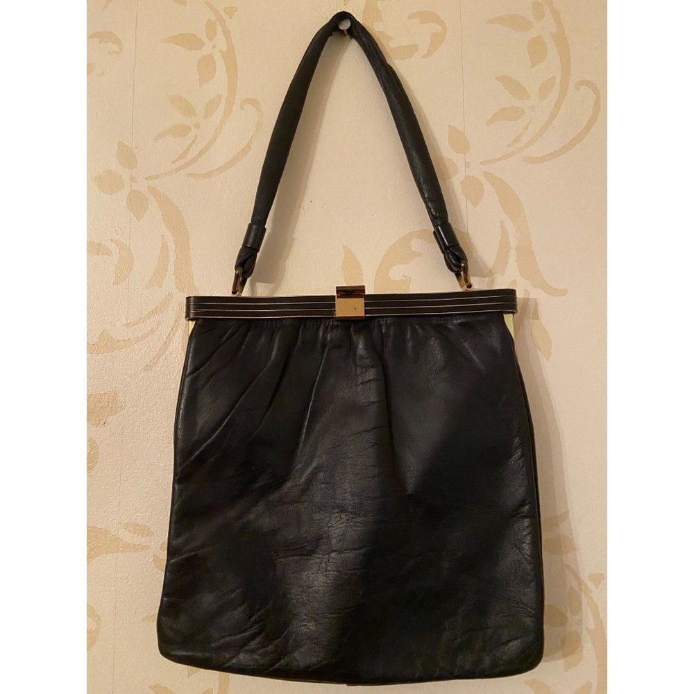 Jane Shilton Black Leather Vintage Handbag